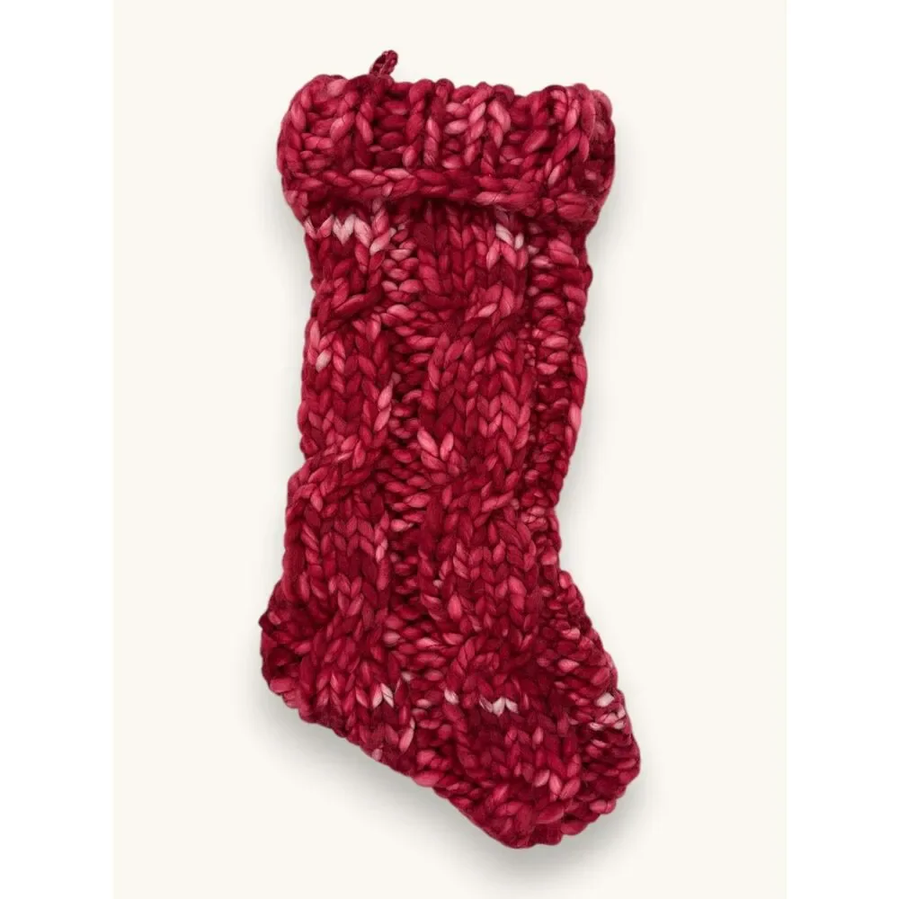 Place & Time Chunky Knit Christmas Stocking Burgundy Pink 21